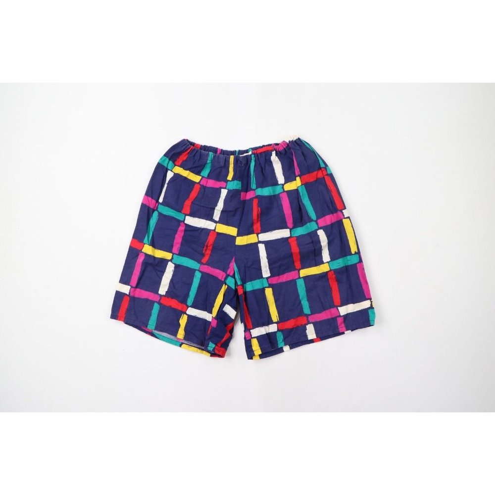 Vintage 80s Le Tigre Mens Large Faded Rainbow Plaid Spell Out Cotton Shorts USA